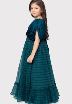 Digital Printed Georgette Gown in Teal Blue