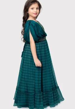 Digital Printed Georgette Gown in Teal Blue