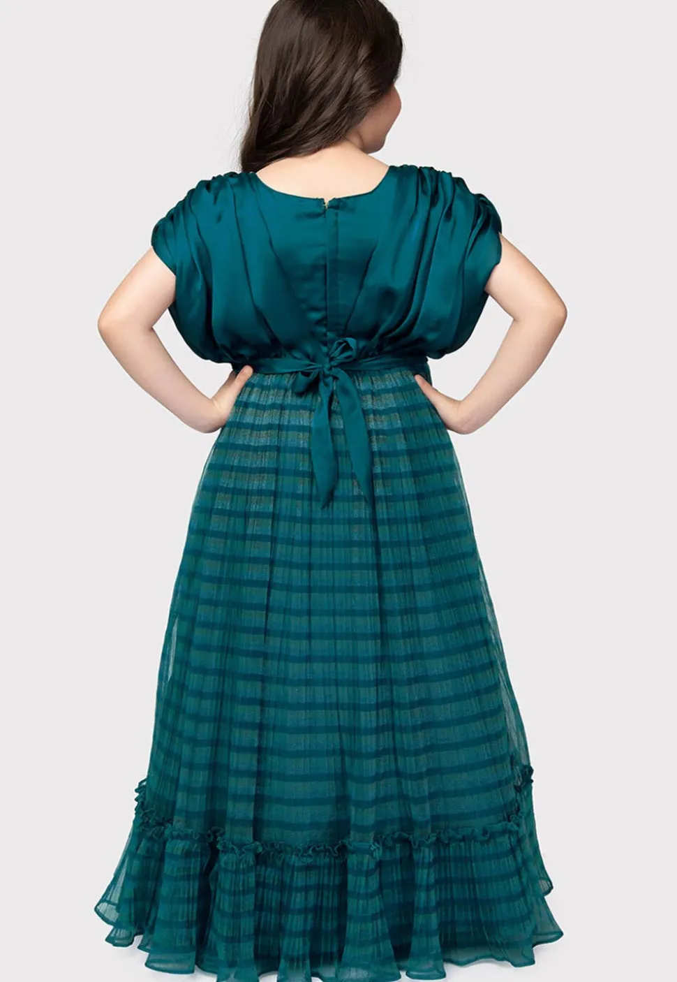 Digital Printed Georgette Gown in Teal Blue