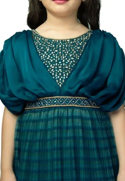 Digital Printed Georgette Gown in Teal Blue