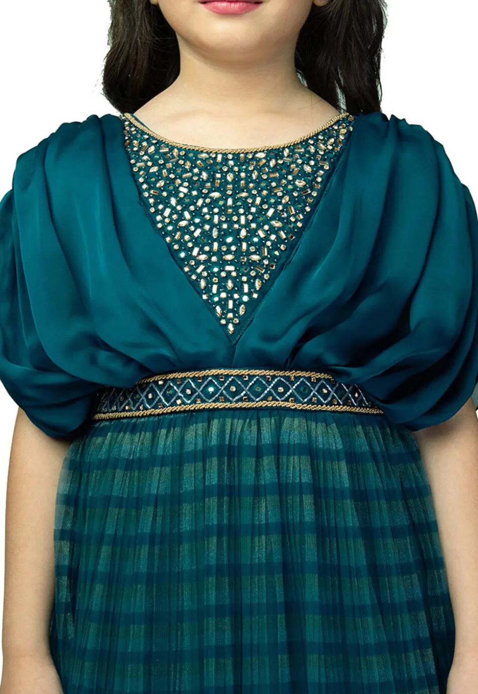Digital Printed Georgette Gown in Teal Blue