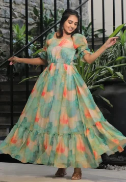 Digital Printed Georgette Gown in Multicolor