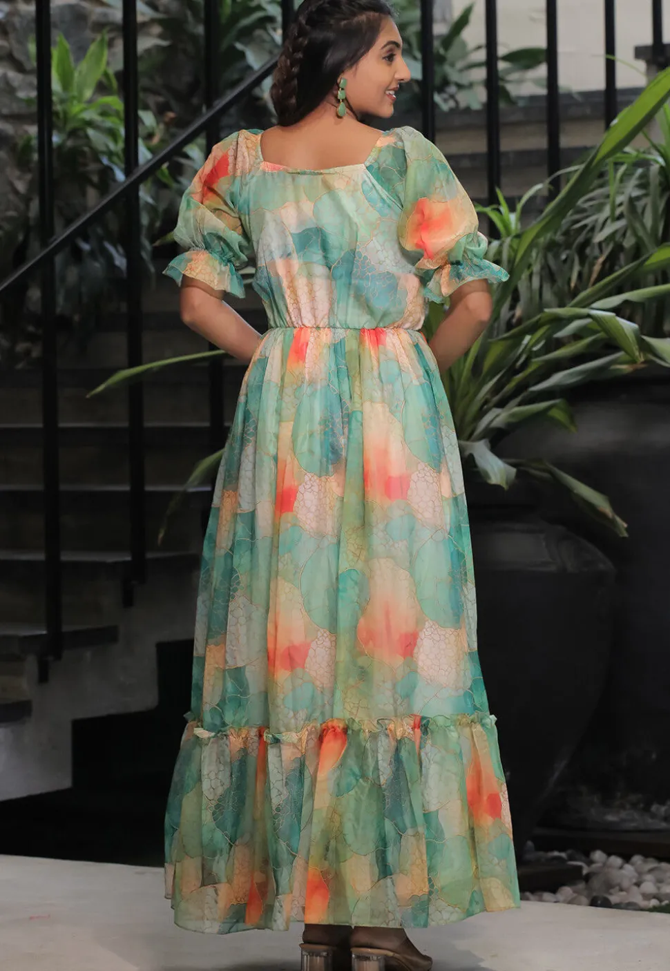 Digital Printed Georgette Gown in Multicolor