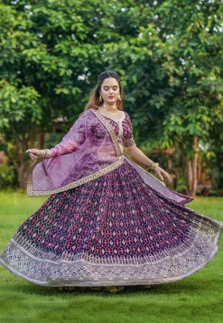 Digital Printed Georgette Lehenga in Purple