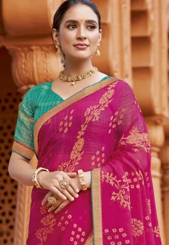 Digital Printed Georgette Saree in Fuchsia
