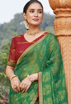 Digital Printed Georgette Saree in Green