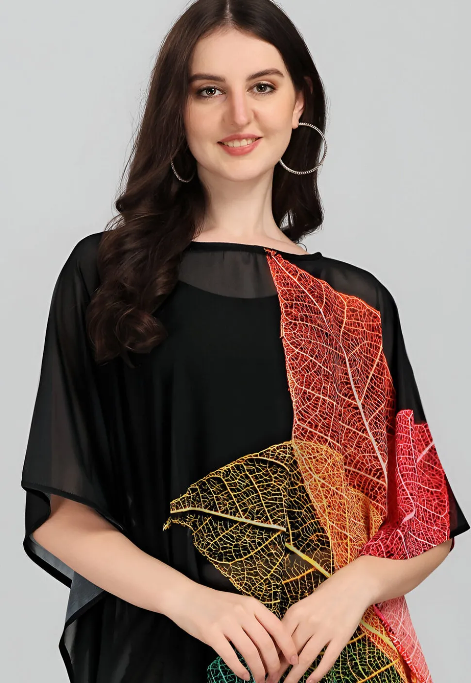 Digital Printed Georgette Kaftan in Black