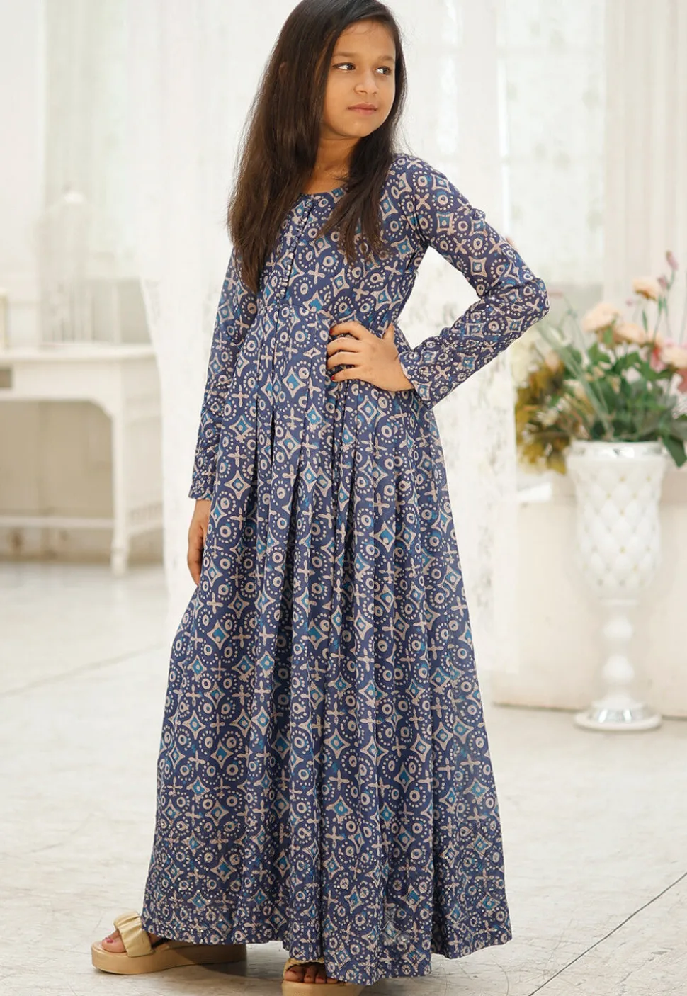 Digital Printed Georgette Gown in Blue