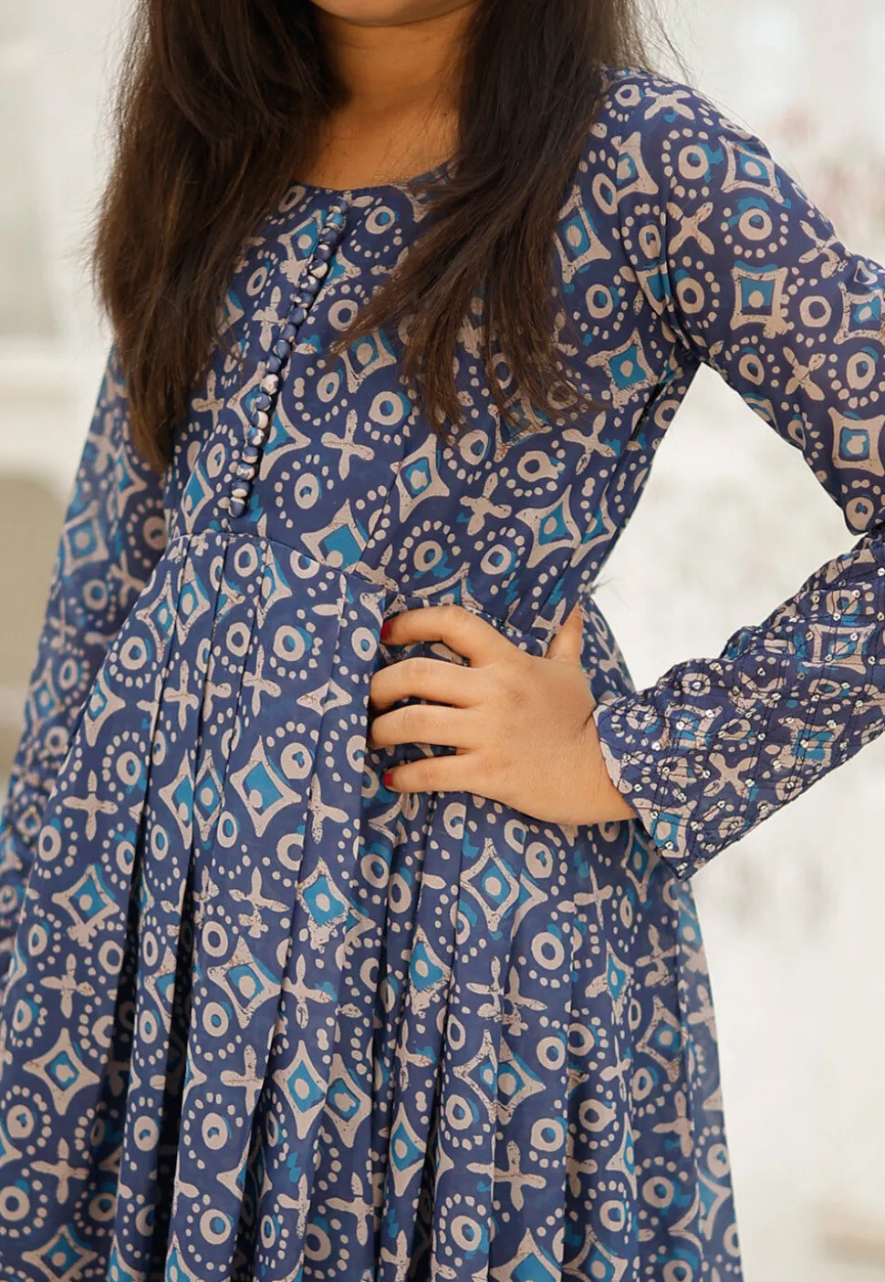 Digital Printed Georgette Gown in Blue
