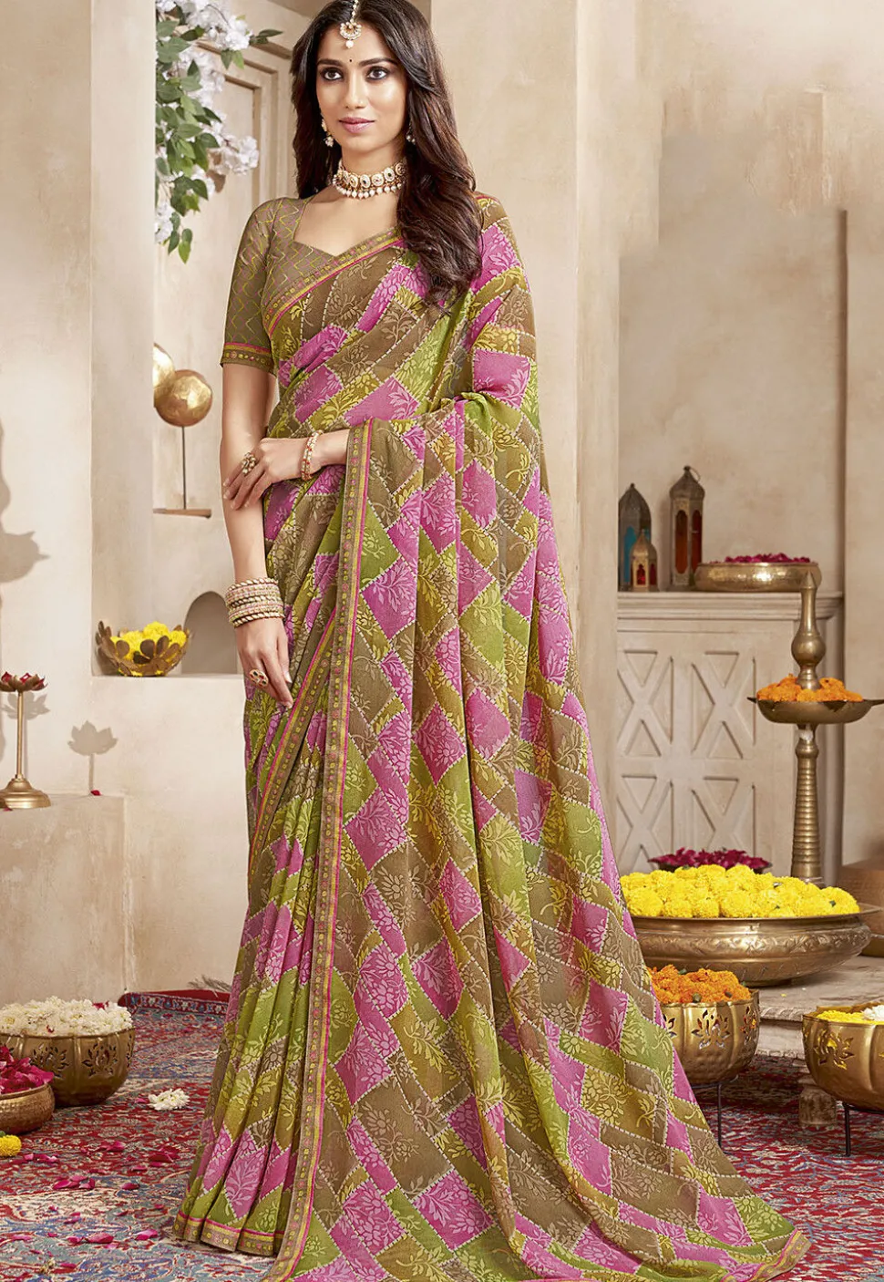 Digital Printed Georgette Saree in Multicolor