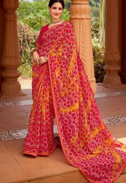 Digital Printed Georgette Saree in Fuchsia