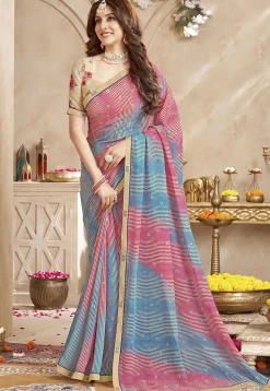 Digital Printed Georgette Saree in Multicolor