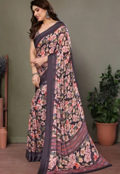 Digital Printed Georgette Saree in Black