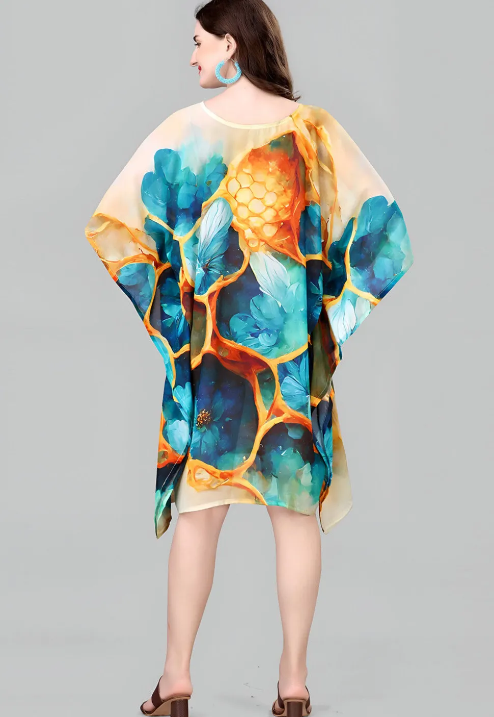 Digital Printed Georgette Kaftan in Multicolor
