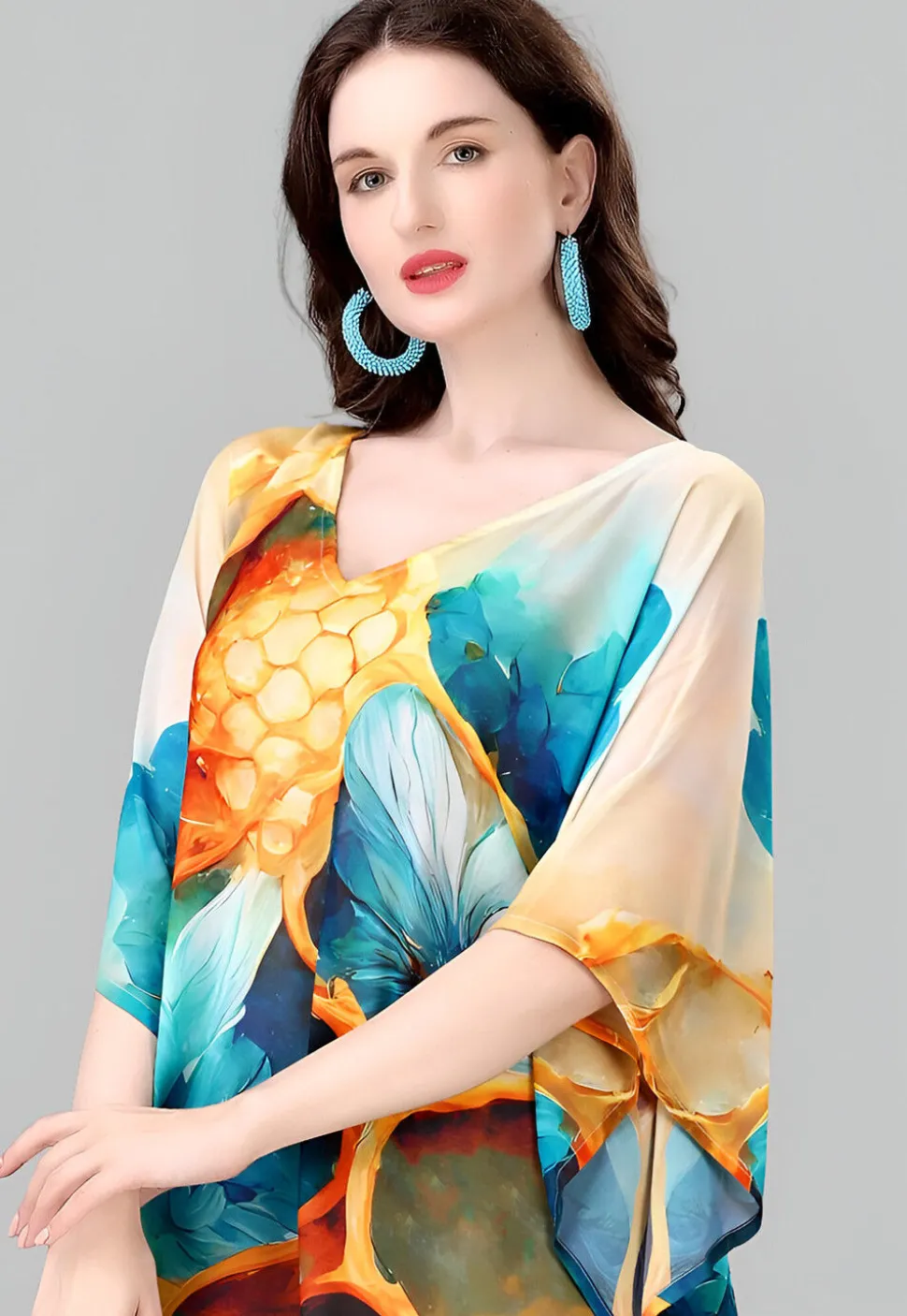 Digital Printed Georgette Kaftan in Multicolor