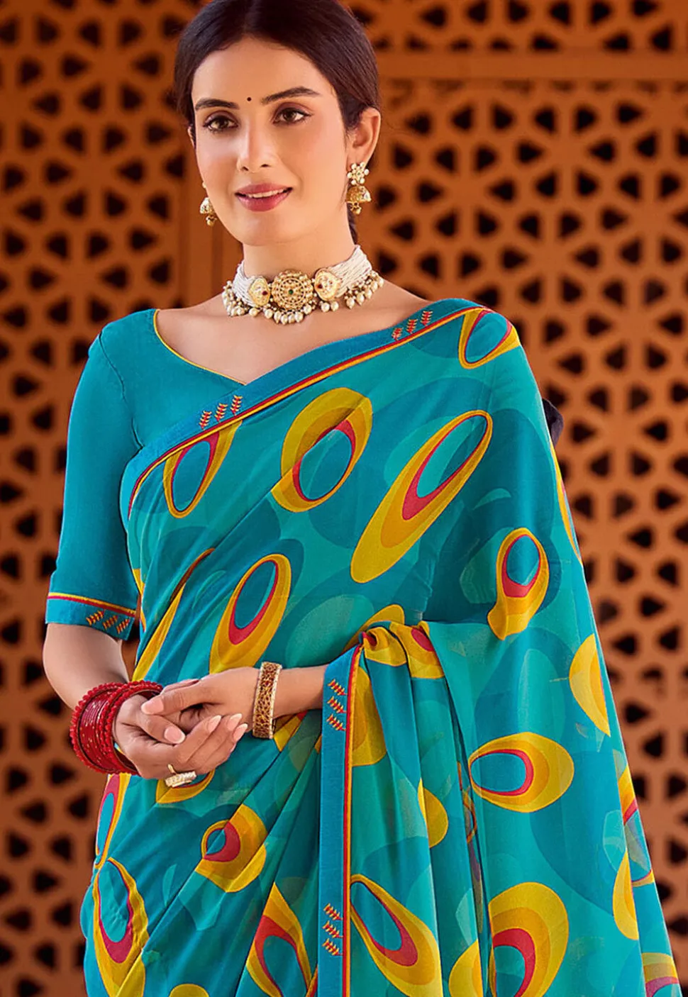 Digital Printed Georgette Saree in Blue