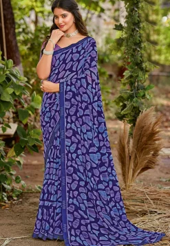 Digital Printed Georgette Saree in Purple