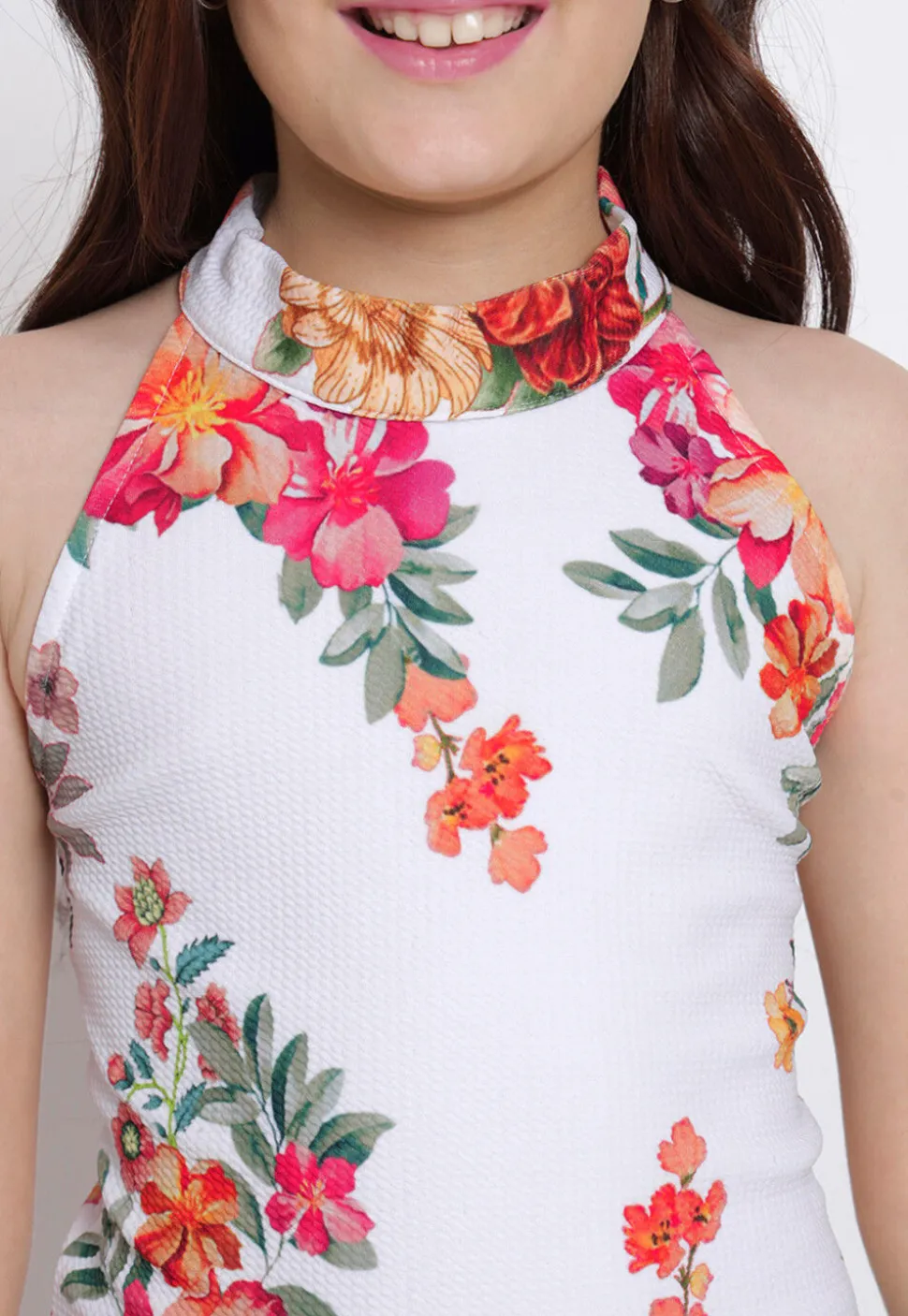 Digital Printed Georgette Lycra (Elastane) Crop Top in White