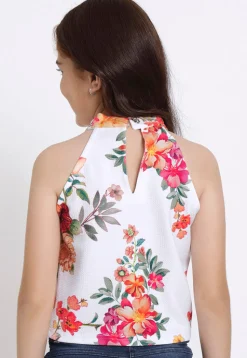 Digital Printed Georgette Lycra (Elastane) Crop Top in White