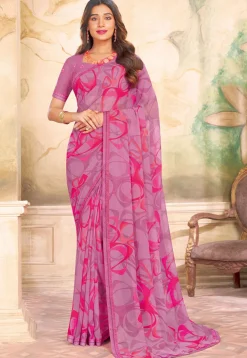 Digital Printed Georgette Saree in Purple