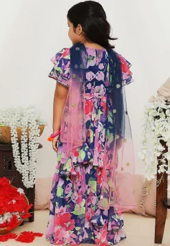 Digital Printed Georgette Pakistani Suit in Blue and Multicolor