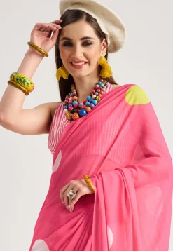 Digital Printed Georgette Saree in Pink