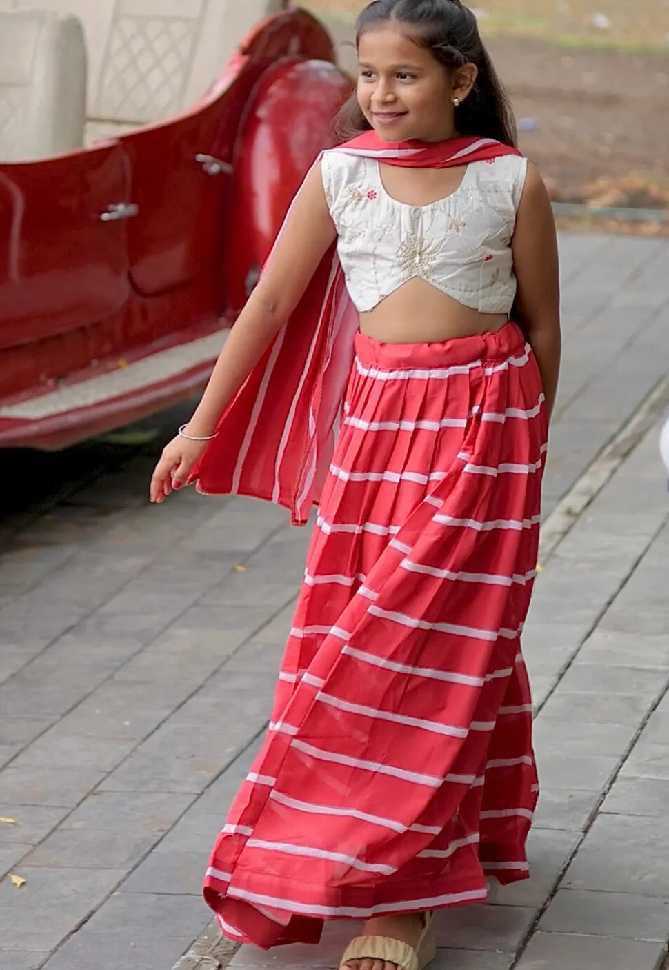 Digital Printed Georgette Lehenga in Red