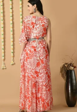 Digital Printed Georgette Tunic Set in Off White
