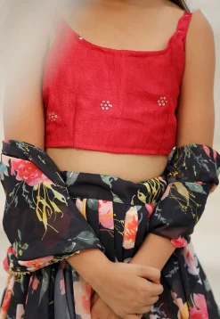 Digital Printed Georgette Lehenga in Black