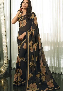 Digital Printed Georgette Saree in Black