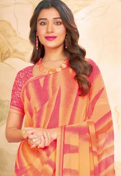 Digital Printed Georgette Saree in Orange