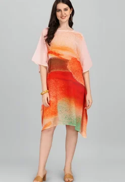 Digital Printed Georgette Kaftan in Peach and Multicolor