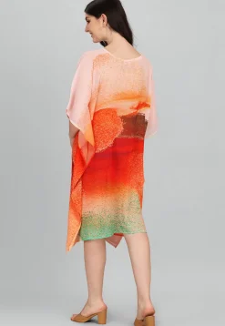 Digital Printed Georgette Kaftan in Peach and Multicolor