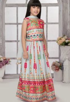 Digital Printed Georgette Lehenga in Pastel Green