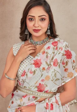 Digital Printed Georgette Lehenga in Off White