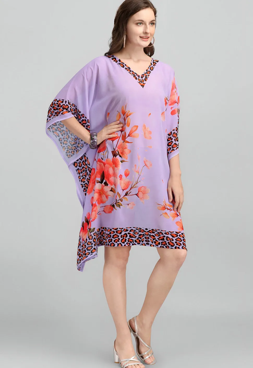 Digital Printed Georgette Kaftan in Purple