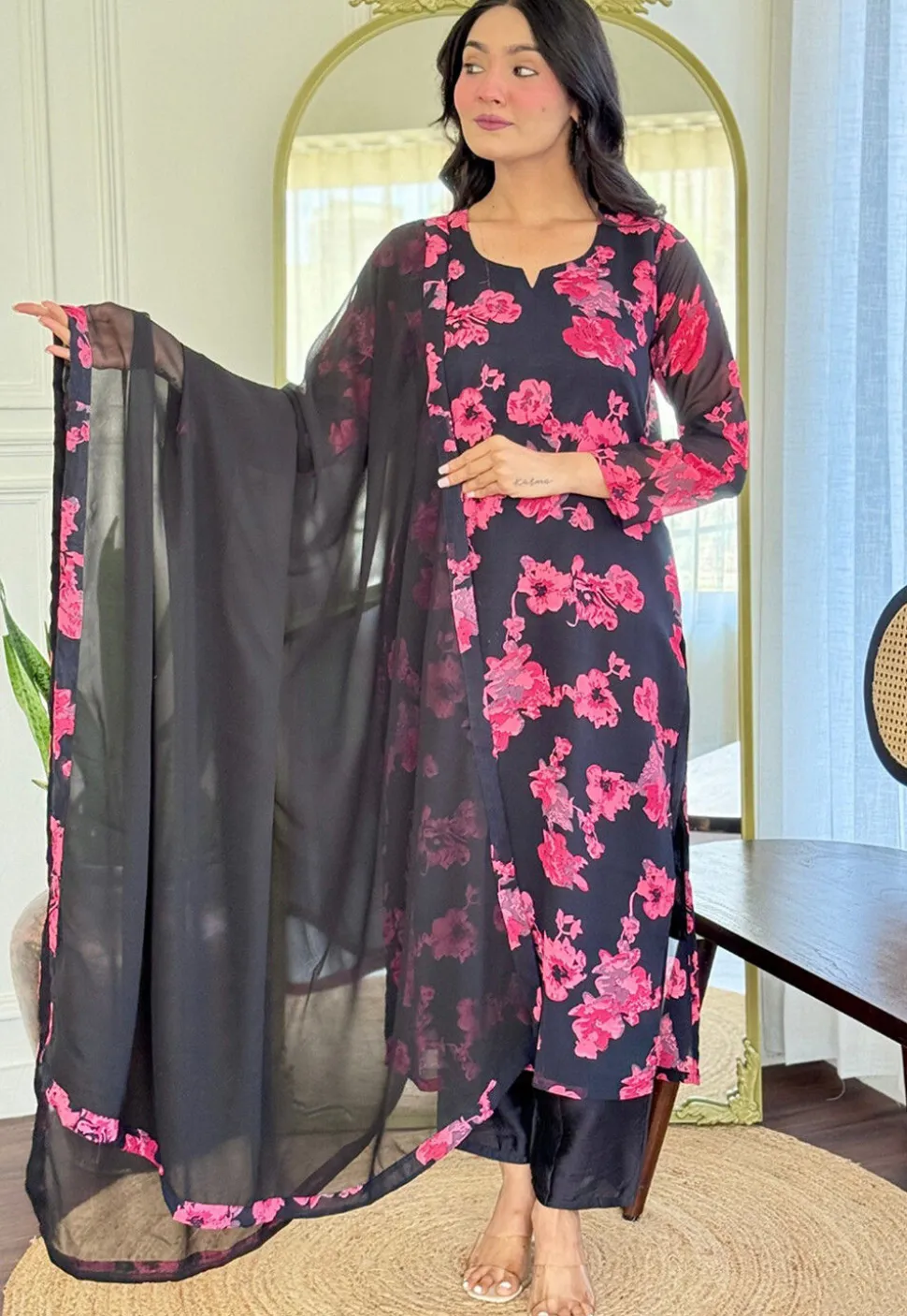 Digital Printed Georgette Pakistani Suit in Black