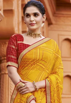 Digital Printed Georgette Saree in Yellow