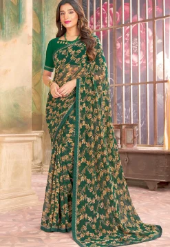 Digital Printed Georgette Saree in Green