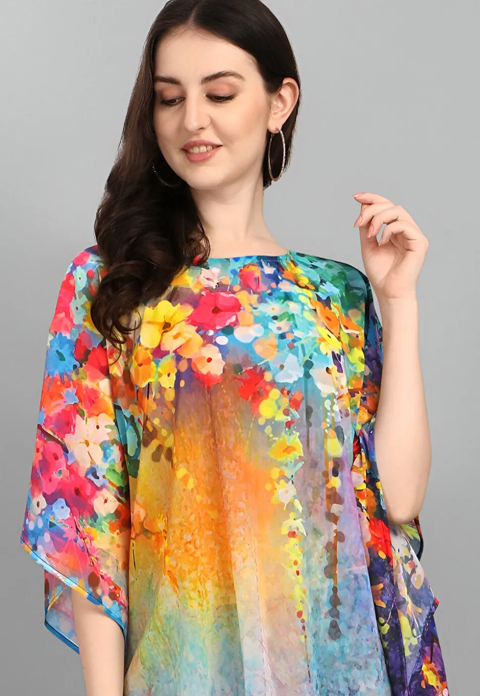 Digital Printed Georgette Kaftan in Multicolor