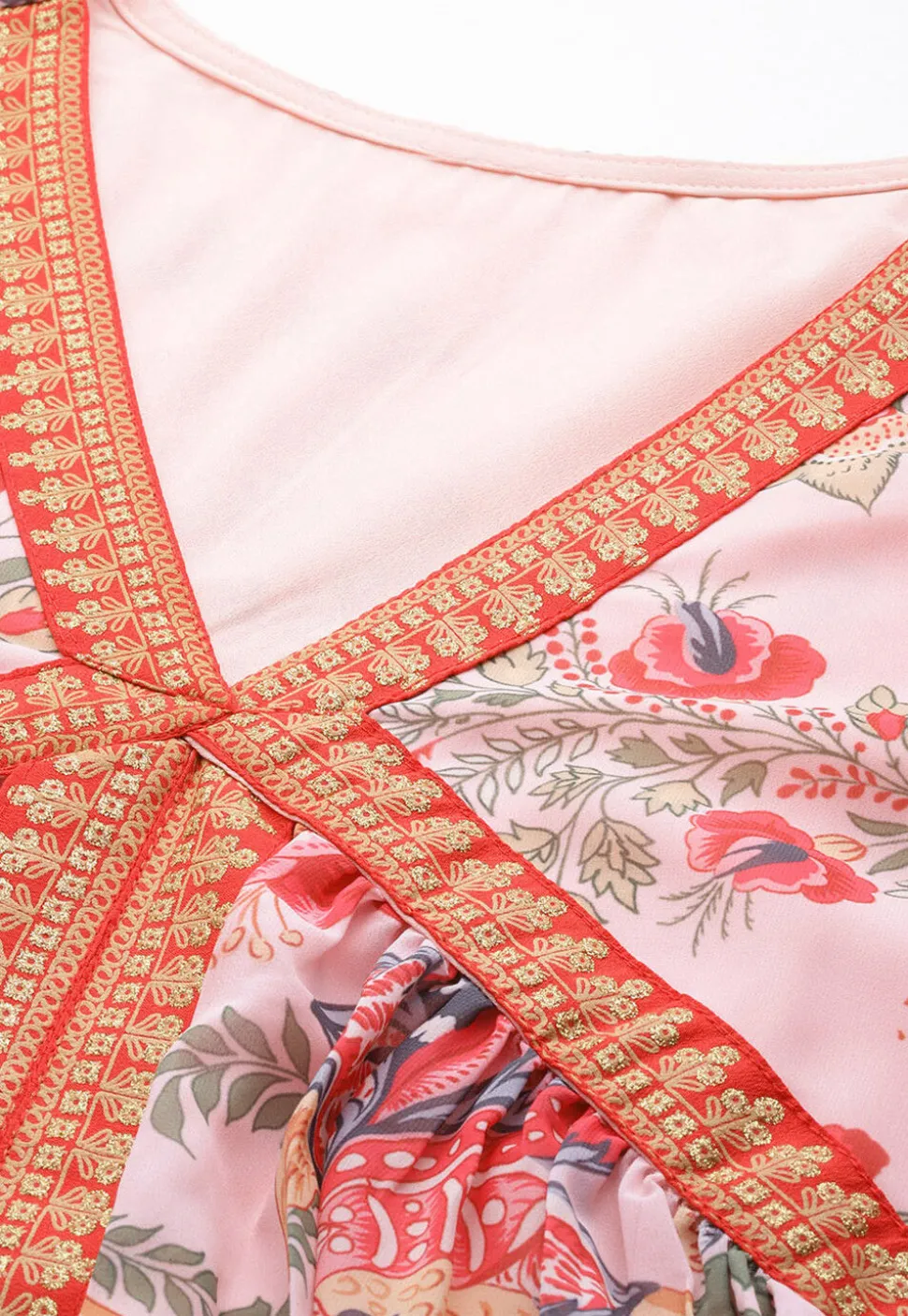 Digital Printed Georgette Front Slit Kurta Set in Peach