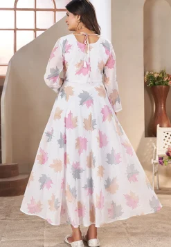 Digital Printed Georgette A Line Suit in Off White