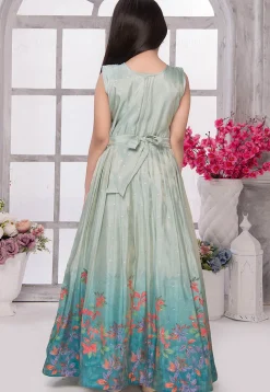 Digital Printed Georgette Gown in Sea Green