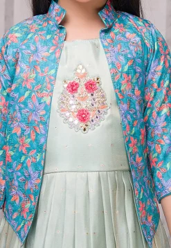 Digital Printed Georgette Gown in Sea Green