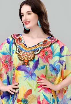 Digital Printed Georgette Kaftan in Light Green