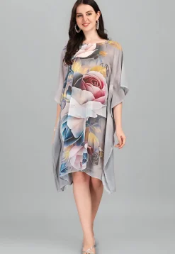 Digital Printed Georgette Kaftan in Grey