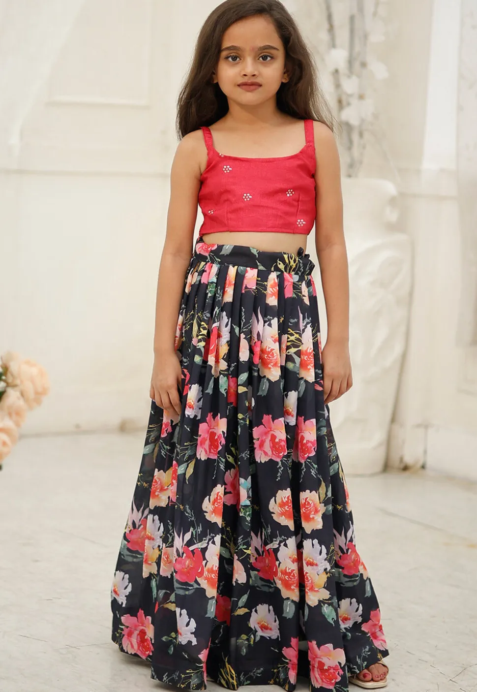 Digital Printed Georgette Lehenga in Navy Blue