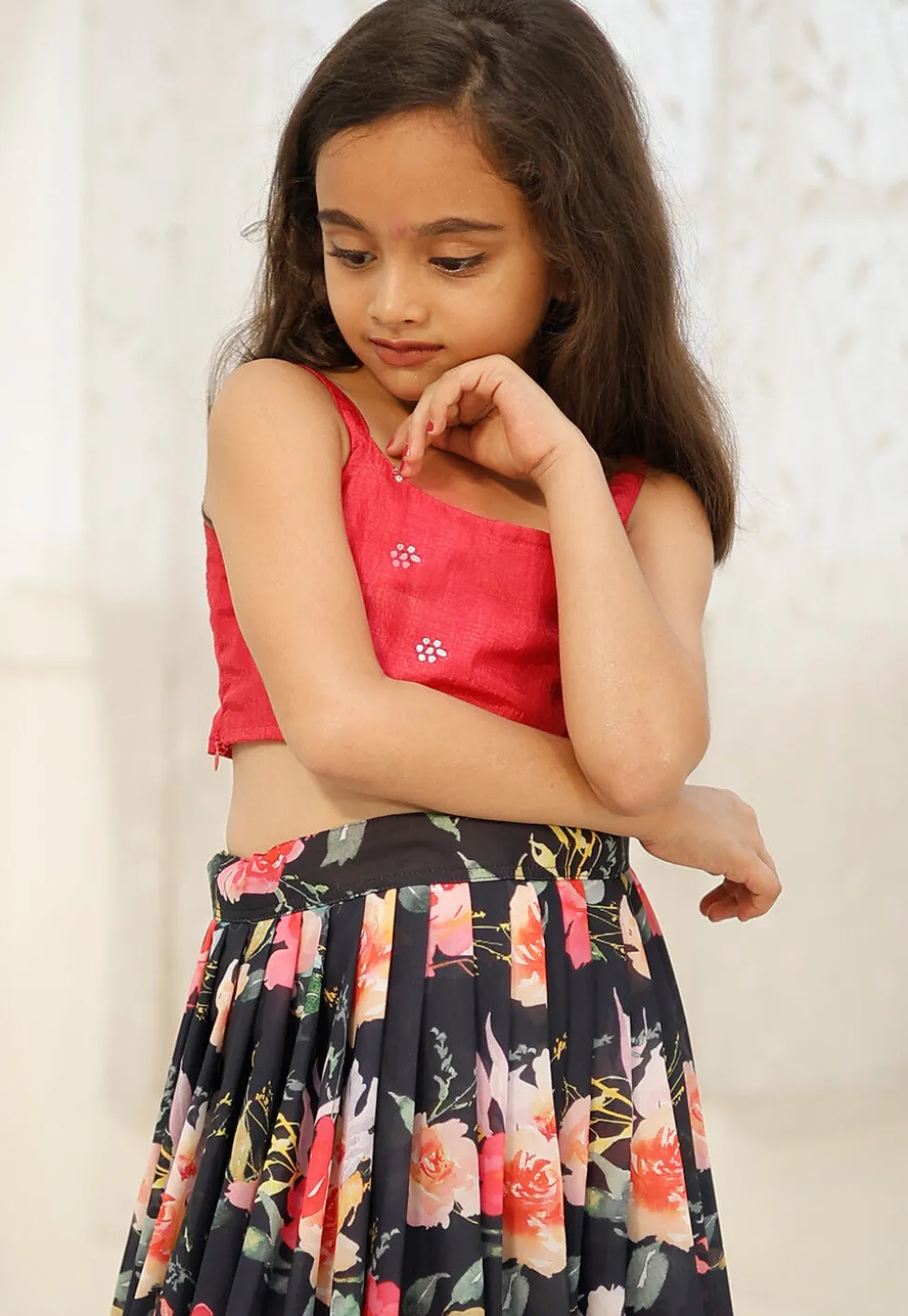 Digital Printed Georgette Lehenga in Navy Blue