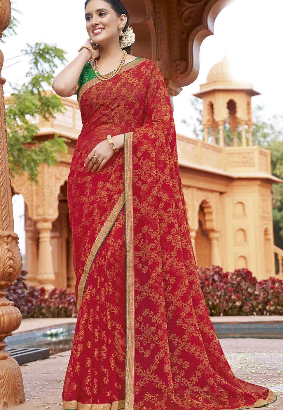 Digital Printed Georgette Saree in Maroon