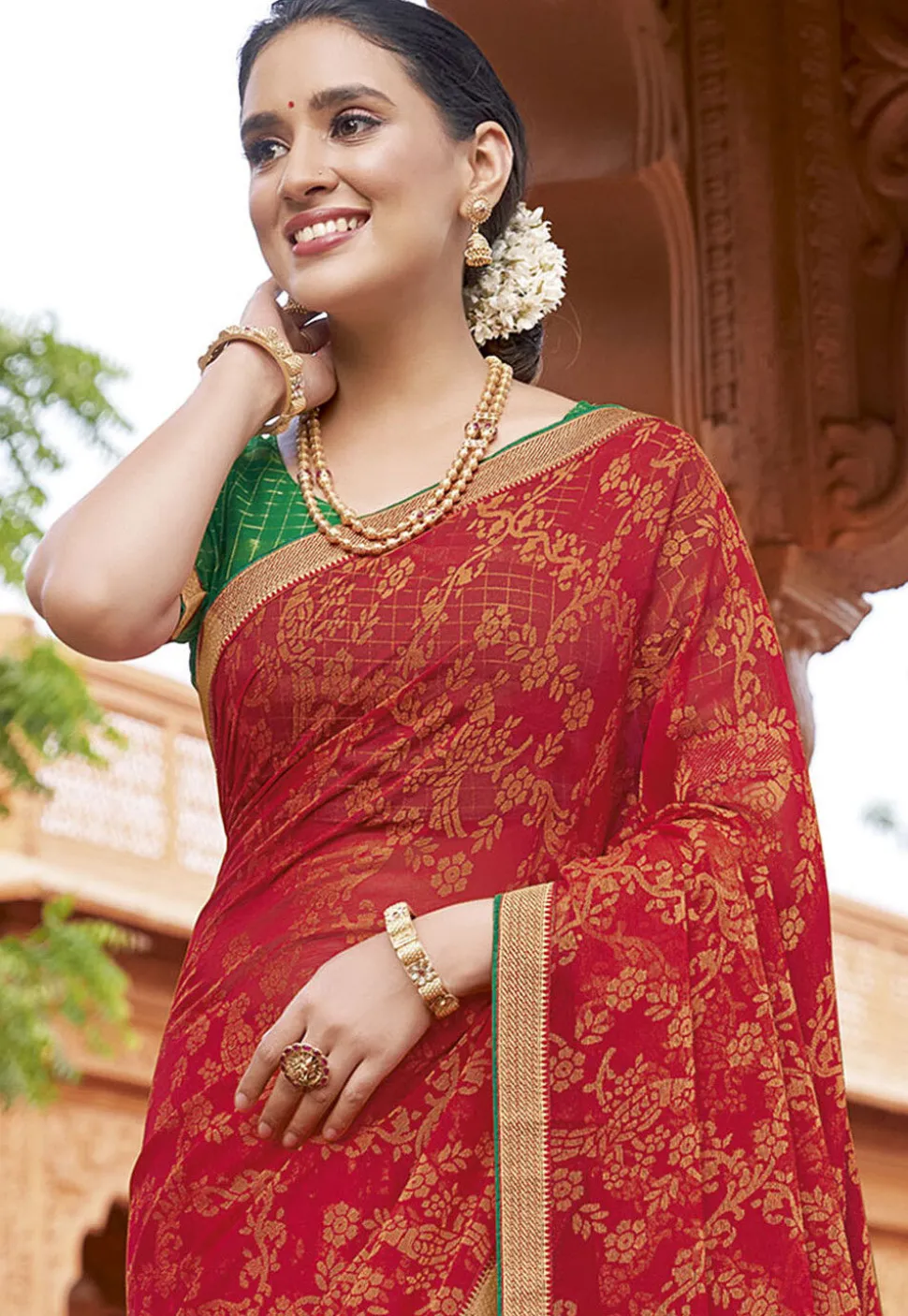 Digital Printed Georgette Saree in Maroon